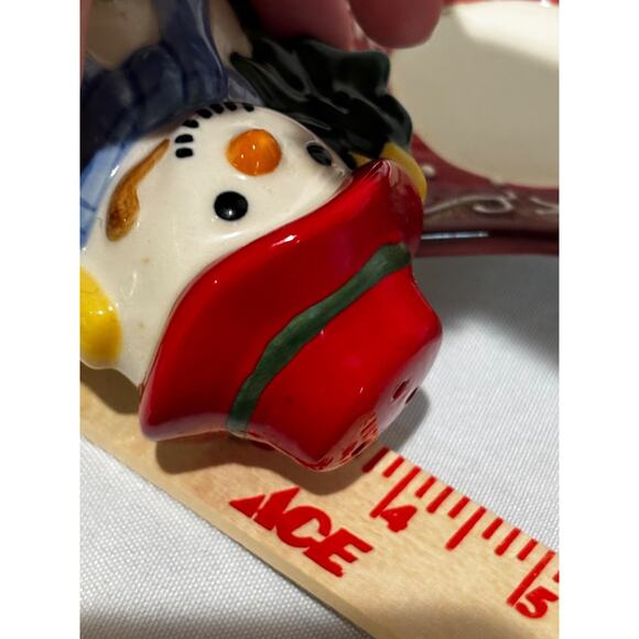 Christmas Holiday Snowman Salt & Pepper S&P Shakers Figurines with plate large8 - Picture 6 of 8